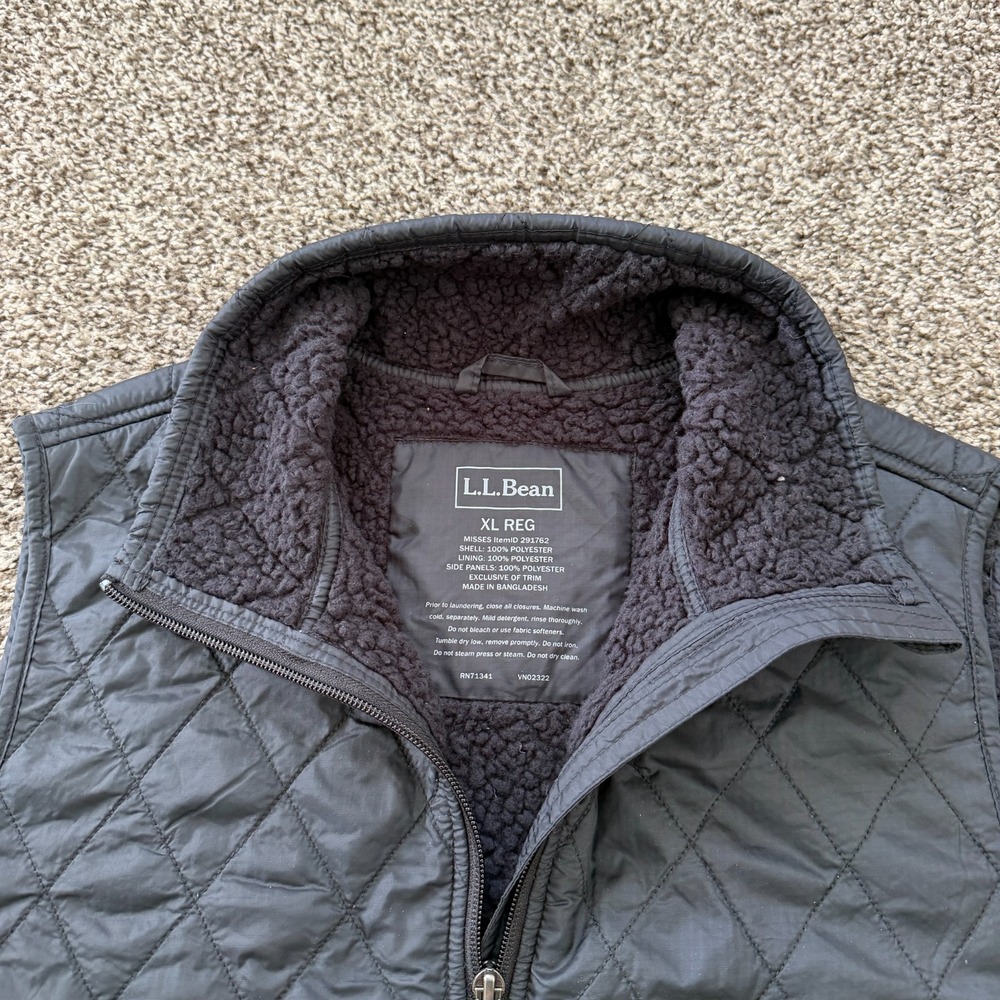 LL Bean Women's XL REG Quilted Sherpa Lined Vest Black Full Zip 291762 Outdoor
